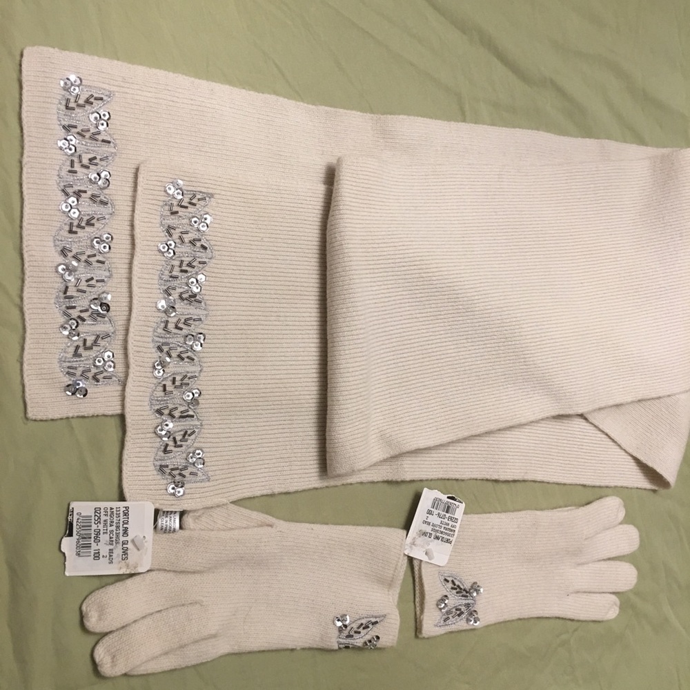 BEADED ANGORA Scarf and Gloves